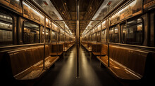Subway Car With Its Wooden Benches . Generative Ai