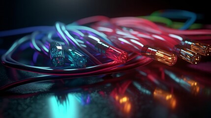 Leinwandbilder - Network connections with a background in fiber optic technologies, Communication Concept. Generative AI