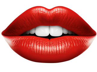 Close-up of sexy red female lips isolated on transparent background. Generative AI. PNG