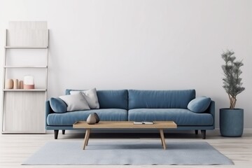 interior background space room copy space decoration cosy apartment blue contemporary sofa stylish. Generative AI.