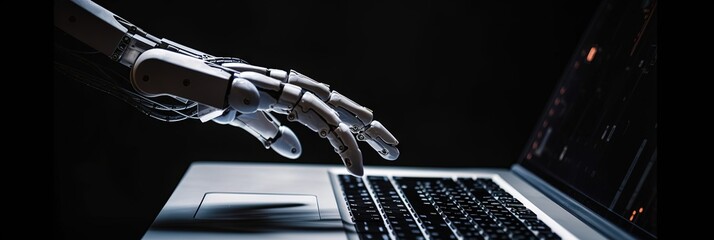Wall Mural - robotic hand typing on a laptop keyboard