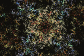 Wall Mural - Orange pattern of crooked strokes on a black background. Abstract fractal 3D rendering