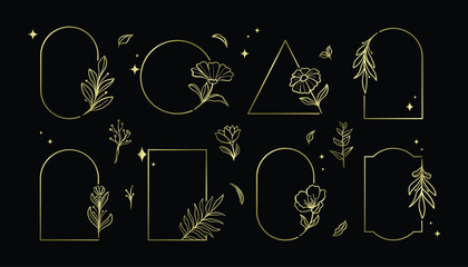 Wall Mural - Simple Golden Botanical Frame Vector Collection Set