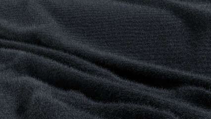 Black fuzzy fabric texture luxurious background. 3D rendered