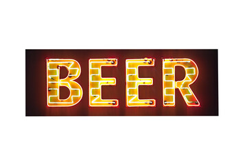 Neon beer sign isolated with cut out background.