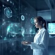© Julia - Healthcare technology, Medicine doctor touching digital global network of medical data exchange. Digital healthcare on social network connection with hologram modern interface, Fut Generative AI