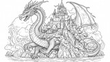 Fototapeta Do przedpokoju - Coloring book of dragon for children and adults. Illustration isolated on white background - Generative AI technology
