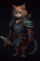  The cat warrior epic pose, generative AI