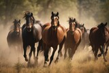 Fototapeta  - Group of horses galloping across a beautiful meadow Generative AI