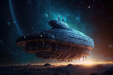 Wall Mural - spaceship floating in the vast expanse of a colorful galaxy. generative ai
