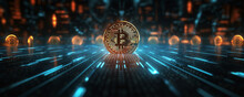 Bitcoin Blockchain Cryptocurrency Mining Technology,  Digital Background Wallpaper Banner.  Generative Ai,