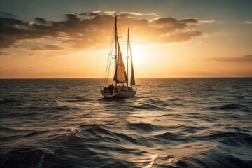 Sticker - sailboat sailing at sunset in the open sea. Generative AI