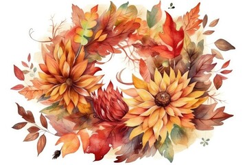 Sticker - colorful wreath made of fall foliage. Generative AI