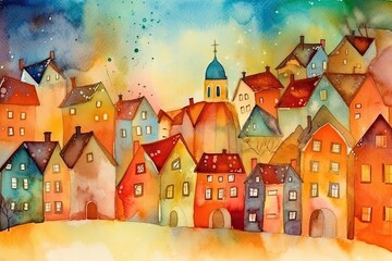 Wall Mural - bustling cityscape with towering skyscrapers and busy streets. generative ai