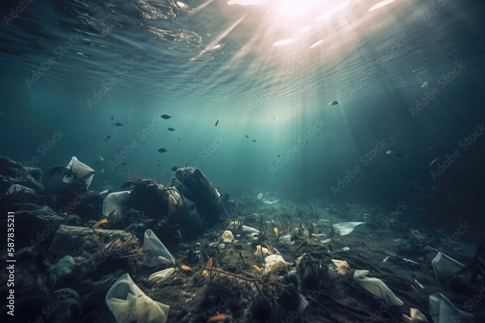 View of Garbage and pollution of the world ocean, environmental disaster ...