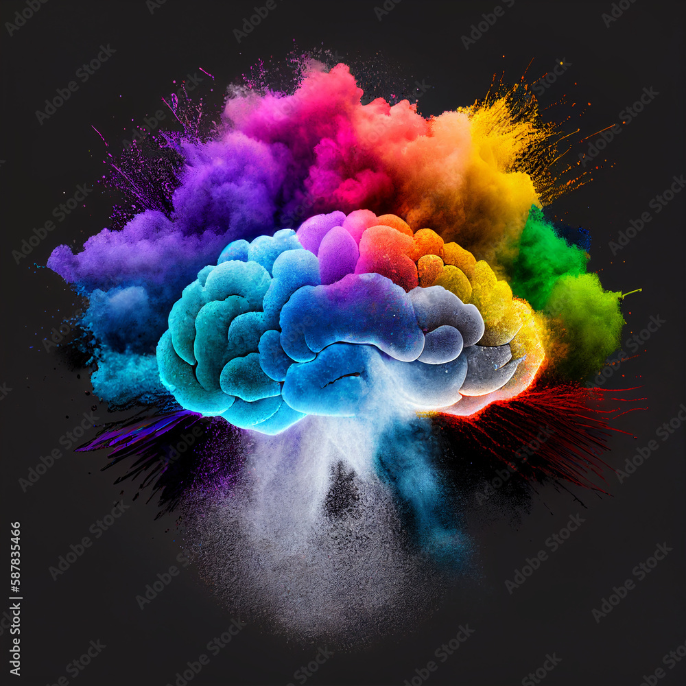 Illustration Stock Human brain exploding in multiple colors, with ...