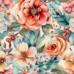 seamless pattern with flowers, water color, generative ai, generative, ai