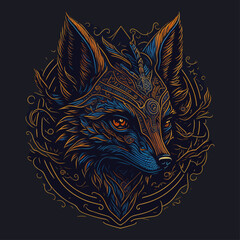 Fox head emblem vintage ornamental design. Medieval logo. Print design. t-shirt design.