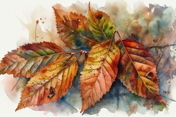 Sticker - Illustration of two autumn leaves on a white background. Generative AI