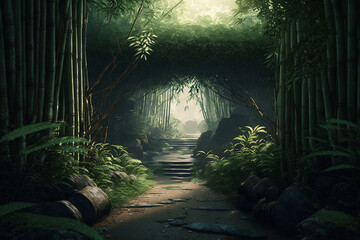 Wall Mural - pathway into bamboo forest generative ai