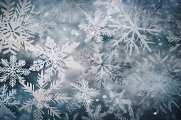 Poster - Illustration of snowflakes on a window, creating a winter scene. Generative AI