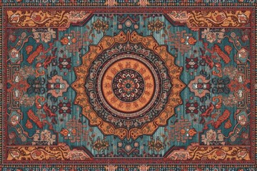 Wall Mural - circular rug with intricate design and vibrant colors. Generative AI