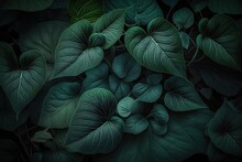 A Forest Of Green Leaves. Foreground Of Sweet Potato Leaves In A Deep Emerald Hue. Generative AI