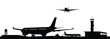 © Flatman vector 24 - Airport with plane and facilities silhouette vector, transportation concept illustration for background.