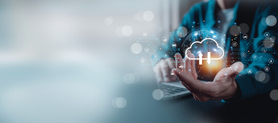 Big data and analytics visualization technology with Database storage cloud technology file data transfer sharing, cyber, information for financial online marketing.