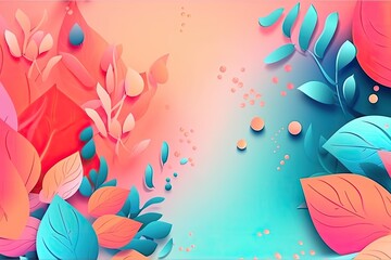 Sticker - vibrant background with colorful leaves and bubbles. Generative AI