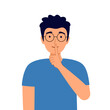Man asking silent please. Be quiet. Guy mouth shut in flat design on white background.