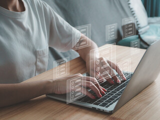 Wall Mural - the concept of doing an online test or questionnaire icon. choosing the correct answer marking a que