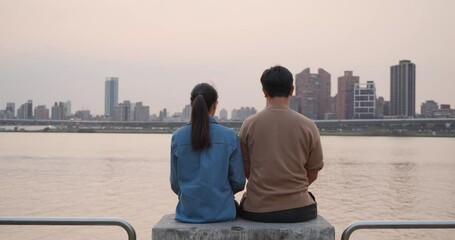 Poster - Couple enjoy sunset time at riverside in Taiwan