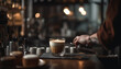 © Jeronimo Ramos - One person pouring frothy latte at coffee shop generated by AI