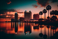 St. Pete, Florida, USA Cityscape On The Bay At Dusk. Generative AI