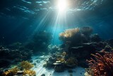Fototapeta Do akwarium - Underwater Blue Abstract background. Ocean Nature Seascape Wallpaper