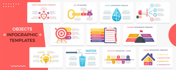 Wall Mural - Business infographic templates with different objects - heart, bulb, pencil, key to success