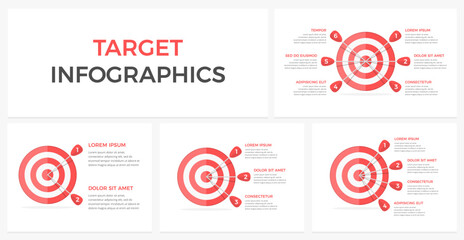 infographic templates with target with different amount of arrows, success concept