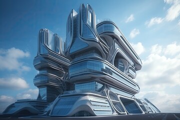 Wall Mural - modern skyscraper with a sleek design and numerous windows. generative ai