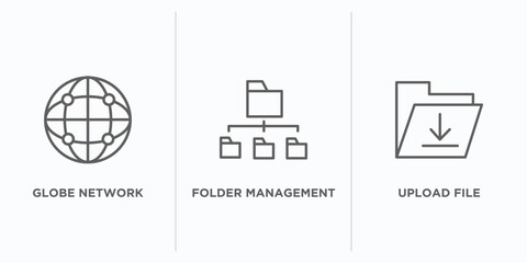 Wall Mural - web hosting outline icons set. thin line icons such as globe network, folder management, upload file vector. linear icon sheet can be used web and mobile