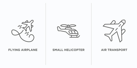 Wall Mural - transport outline icons set. thin line icons such as flying airplane, small helicopter, air transport vector. linear icon sheet can be used web and mobile