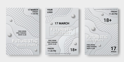 Wall Mural - white topography spheres, music festival invitation. futuristic modern pattern, 3d abstract party po