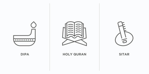 Wall Mural - religion outline icons set. thin line icons such as dipa, holy quran, sitar vector. linear icon sheet can be used web and mobile