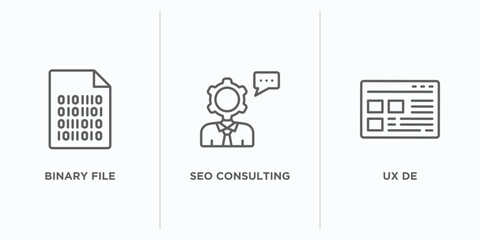 programming outline icons set. thin line icons such as binary file, seo consulting, ux de vector. li