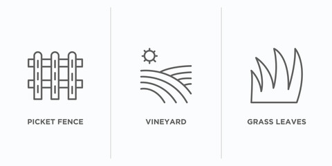 Sticker - nature outline icons set. thin line icons such as picket fence, vineyard, grass leaves vector. linear icon sheet can be used web and mobile