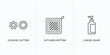 kitchen outline icons set. thin line icons such as cookie cutter, kitchen mitten, liquid soap vector. linear icon sheet can be used web and mobile