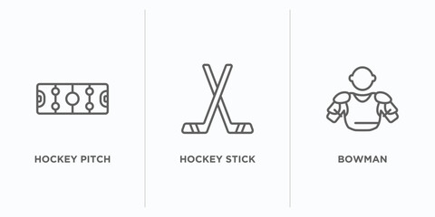 Wall Mural - hockey outline icons set. thin line icons such as hockey pitch, hockey stick, bowman vector. linear icon sheet can be used web and mobile