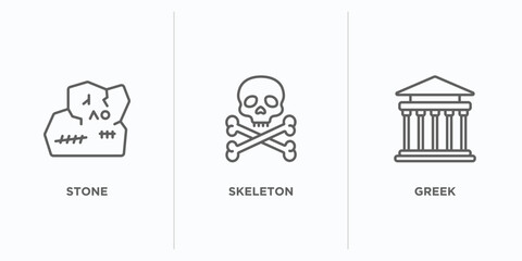 Sticker - history outline icons set. thin line icons such as stone, skeleton, greek vector. linear icon sheet can be used web and mobile