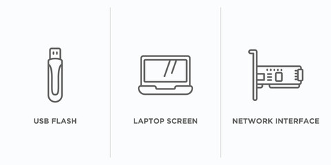 Wall Mural - hardware outline icons set. thin line icons such as usb flash, laptop screen, network interface card vector. linear icon sheet can be used web and mobile