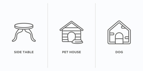 Wall Mural - furniture & household outline icons set. thin line icons such as side table, pet house, dog vector. linear icon sheet can be used web and mobile